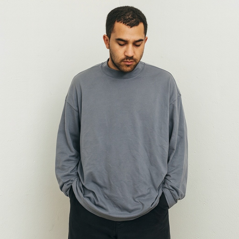 Yeezy Gap Long Sleeve Mock Neck‎ T Shirt Mens Medium Gray Minimalist Preppy